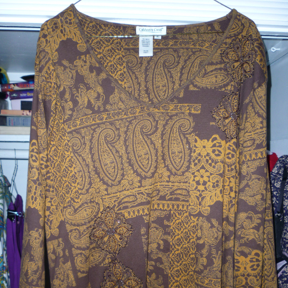 Coldwater Creek XL 3/4 sleeve top dark/light brown